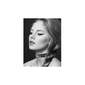 Collier en cuir noir SM avec Sexy en strass 